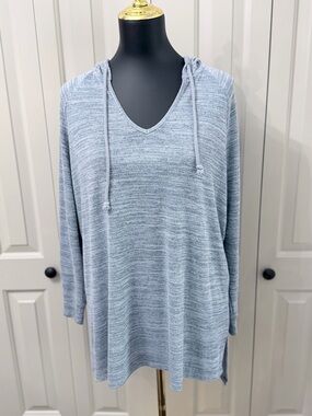 Sunday Blue Hooded Tunic Top 1X Lightweight V Neck Hoodie Casual